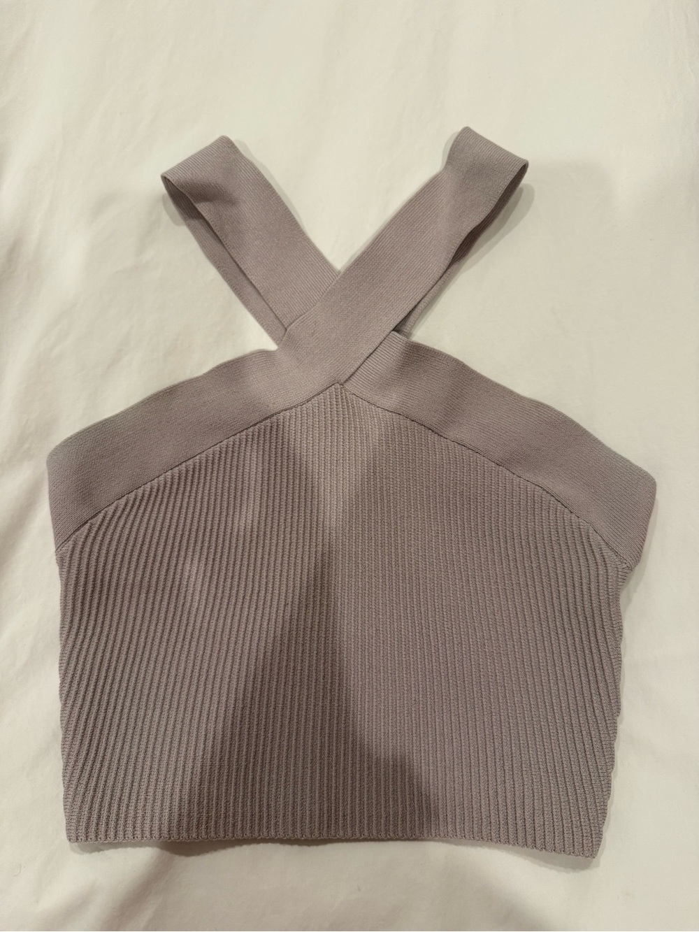 Aritzia Babaton Cross-Back Ribbed Crop Top - Mauve XS